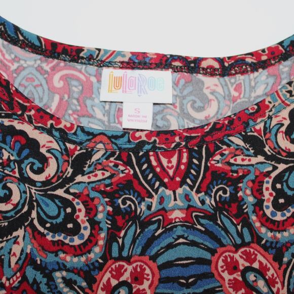 LulaRoe Carly Dress, size S, Paisley Burgundy, Tan & Blue hi-lo hem - Picture 6 of 6